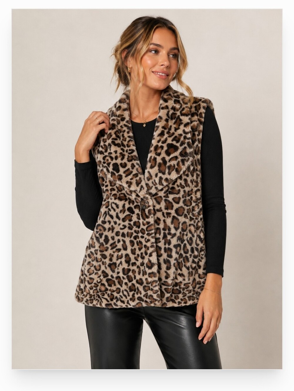 Multiples Cheetah Print Faux Fur Vest  Sz M NWT
